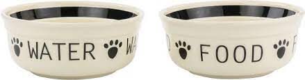 Bļoda suņiem keramikas - Trixie Eat on Feet bowl set, 2 × 0.25 l/, ø 13 cm, white/black