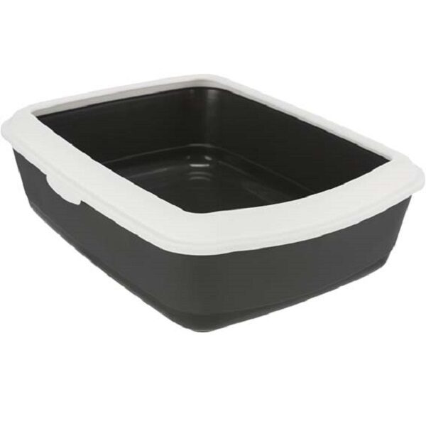 Kaķu tualete - Trixie Classic cat litter tray, with rim, 37 × 15 × 47 cm, dark grey/white