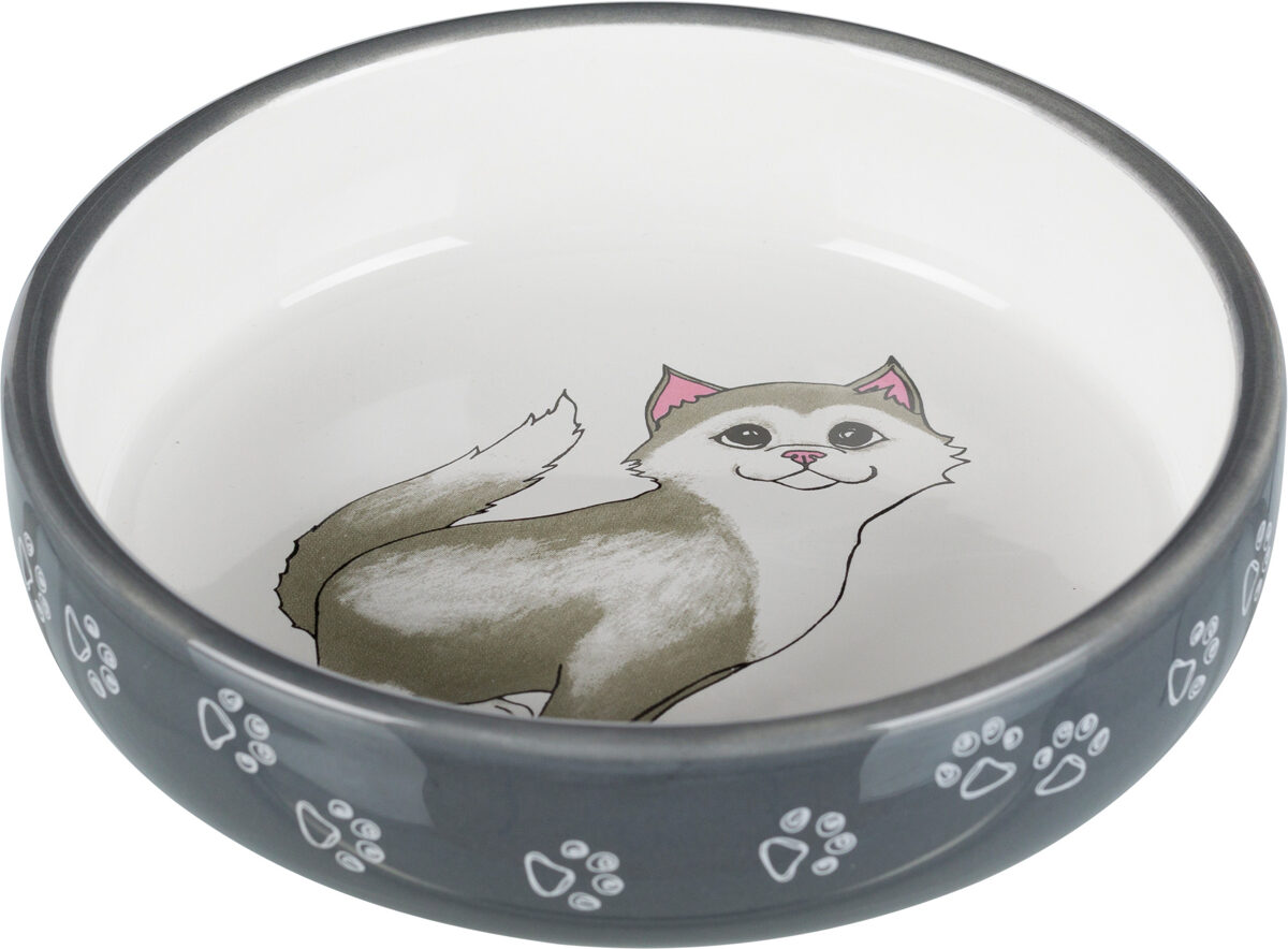Keramiskā bļoda kaķiem ar saspiestu degunu - Trixie Cat bowl for short-nosed breeds, ceramic, 0.3 l/ø 15 cm, grey/white
