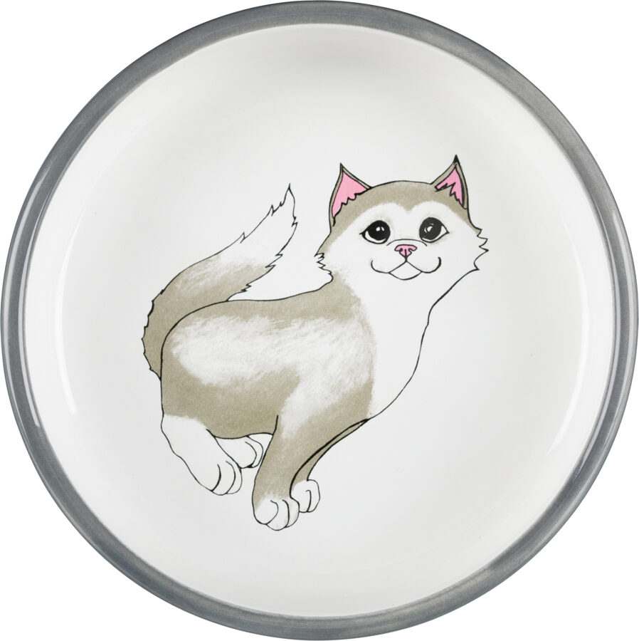 Keramiskā bļoda kaķiem ar saspiestu degunu - Trixie Cat bowl for short-nosed breeds, ceramic, 0.3 l/ø 15 cm, grey/white