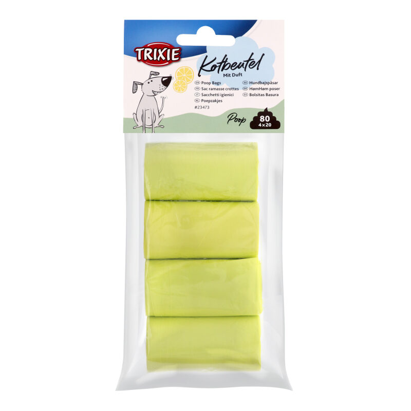 Maisiņi - Trixie Dog Pick Up dog dirt bags with lemon scent, M, 4 rolls of 20 pcs., yellow