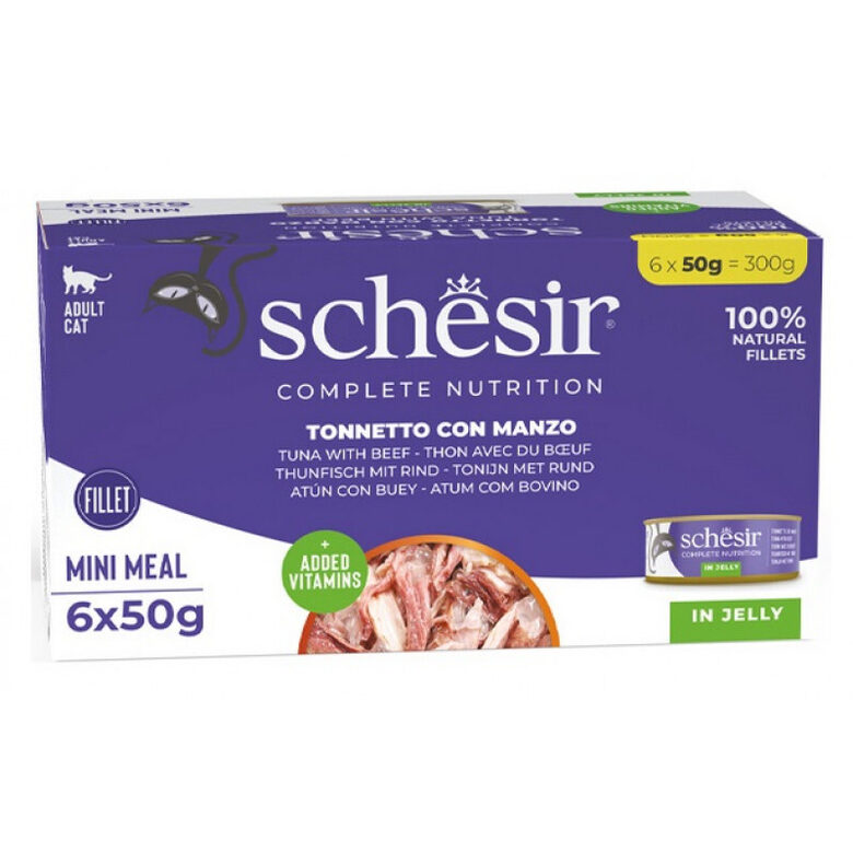 SCHESIR Cat Tuna with Beef Fillets, 6x50g - тунец и говяжье филе в желе