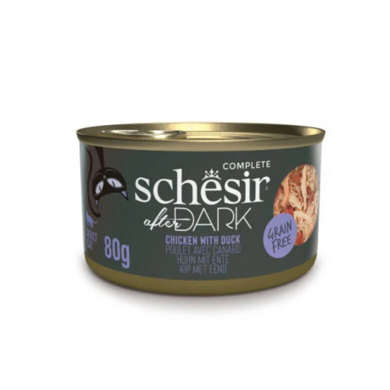 Schesir After Dark Chicken with Duck, 80g - pilnvērtīgā barība - vista un pīle buljonā