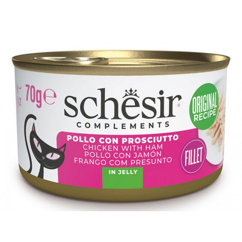 Schesir Cat Chicken with Ham In Jelly, 70g - papildbarība - vista un šķiņķis želejā