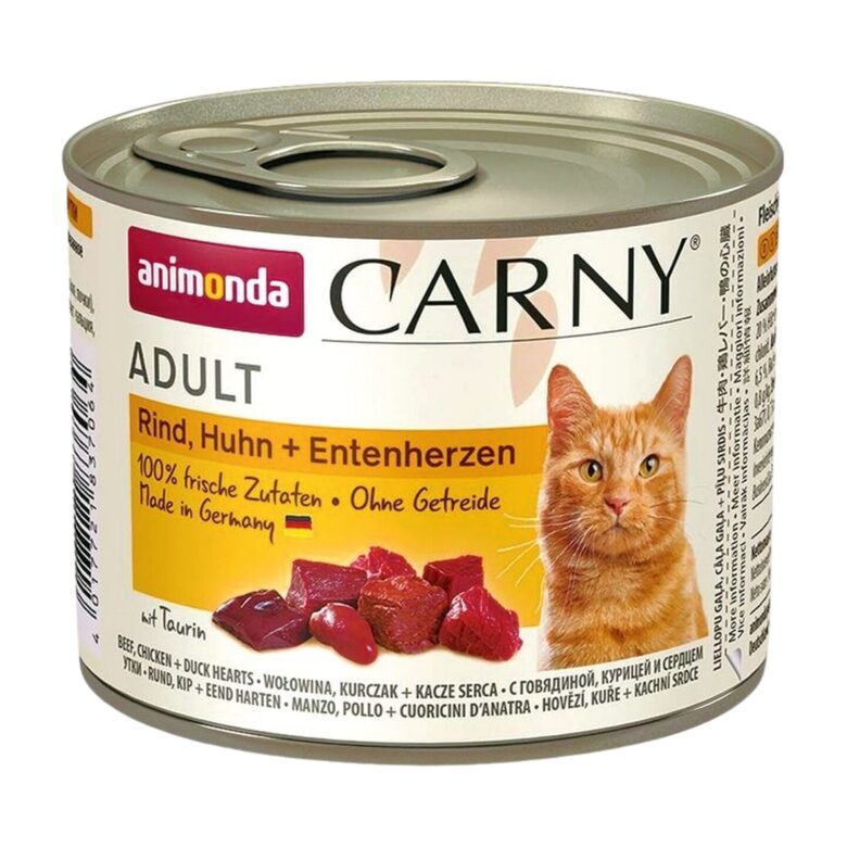 Animonda Carny Adult  Rind, Huhn + Entenherzen, 200g - konservi kaķiem (liellops, vista, pīļu sirsniņas) 