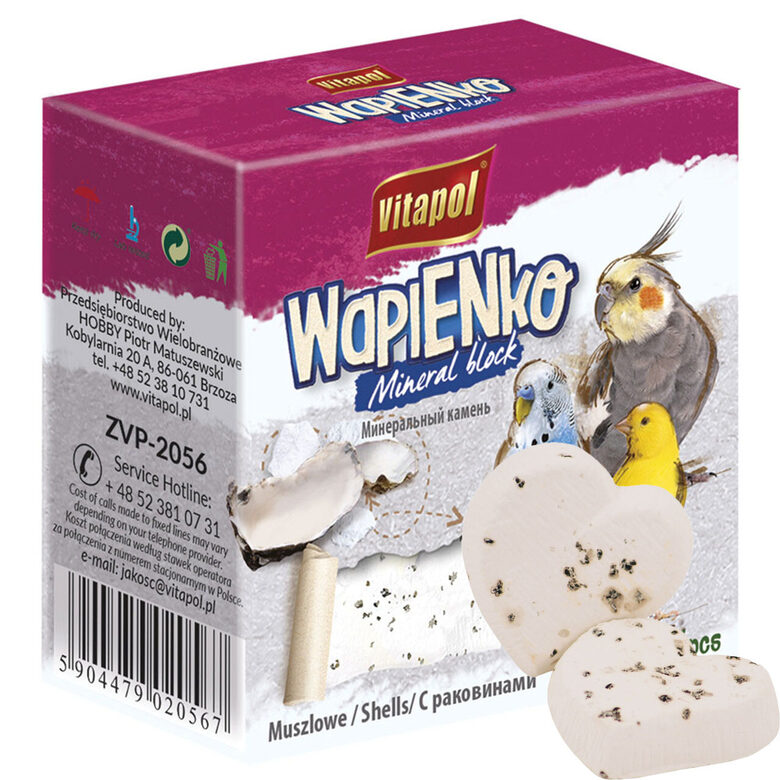 MINERĀLU AKMENS AR GLIEMEŽVĀKIEM 35G - VITAPOL MINERAL BLOCK WITH SHELLS FOR BIRDS