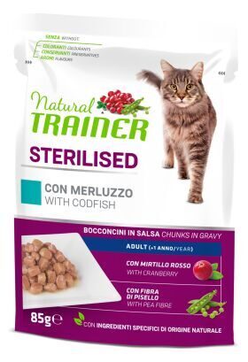 NATURAL TRAINER Sterilised Codfish 85g - konservi ar menci sterilizētiem kaķiem