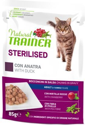 NATURAL TRAINER Sterilised Duck 85g - konservi ar pīles gaļu sterilizētiem pieaugušiem kaķiem