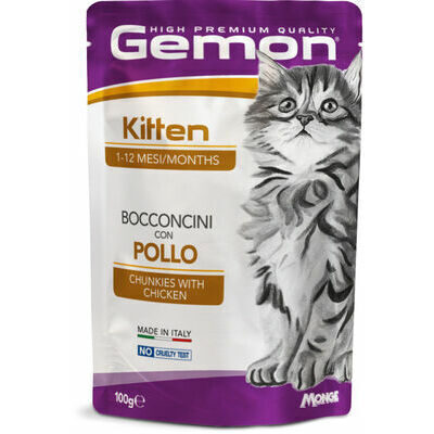 GEMON Wet Cat pouch Kitten with chicken 100 g - konservi kaķiem