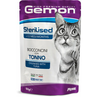 GEMON Wet Cat pouch Sterilised with tuna 100 g - konservi kaķiem