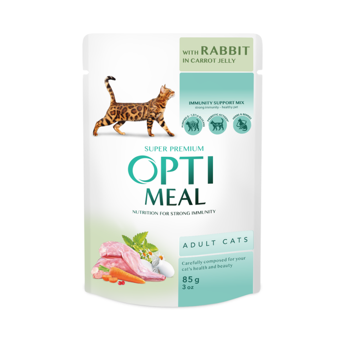OPTIMEAL with Rabbit in carrot jelly 85 g - barība pieaugušiem kaķiem ar trusi burkānu želejā 