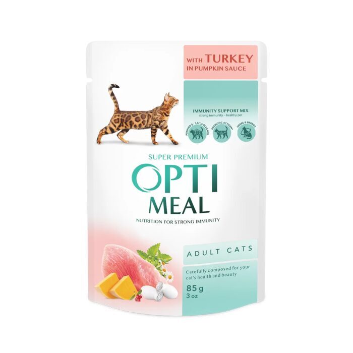 OPTIMEAL CAT with Turkey in pumpkin sauce 85 g - barība pieaugušiem kaķiem ar tītaru ķirbju mērcē