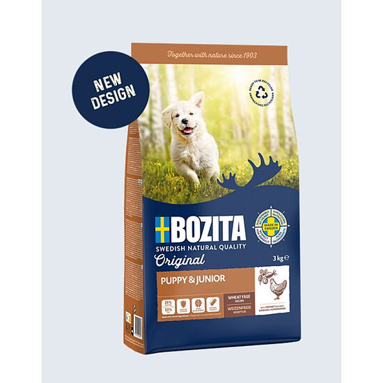 Bozita Original Puppy & Junior, 12kg - bezkviešu sausā barība kuceniem, junioriem, grūsnām un laktējošām kucēm  Produkta kods: 020115 