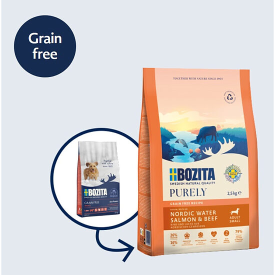 Bozita Purely Adult Small Salmon & Beef, 2.5kg - БЕЗЗЕРНОВОЙ сухой корм с лососем и говядиной для взрослых собак мелких пород  Код товара: 020149