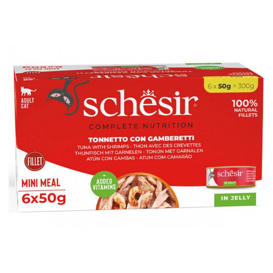 SCHESIR Cat Tuna with Shrimps, 6x50g - tuncis un garneles želejā