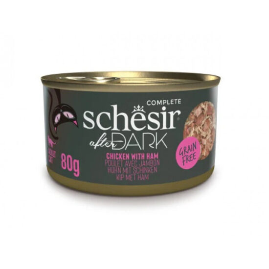 Schesir After Dark Chicken with Ham, 80g - pilnvērtīgā barība - vista un šķiņķis buljonā