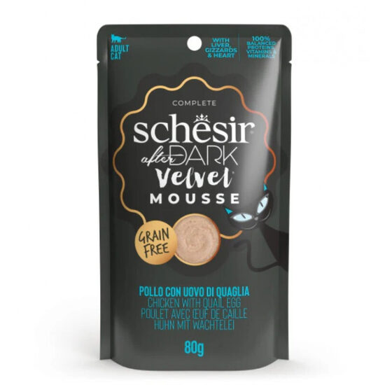 Schesir After Dark Chicken with Quail Egg Velvet Mousse, 80g - pilnvērtīgā barība - vistas un paipalu olu uzputenis