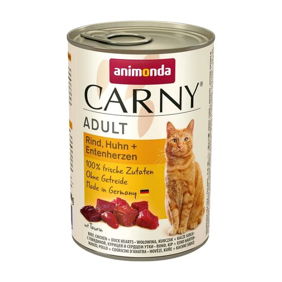 Animonda Carny Adult  Rind, Huhn + Entenherzen, 400g - корм  с говядиной, курицей и сердцем утки для взрослых кошек.