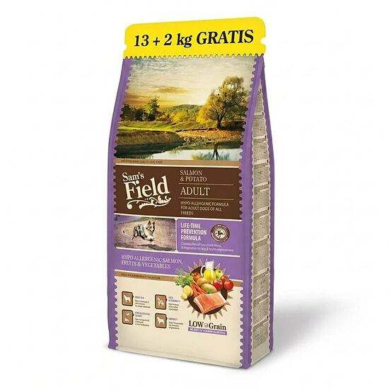 Сухой корм для собак - Sams Field Salmon & Potato Adult, 13+2 kg
