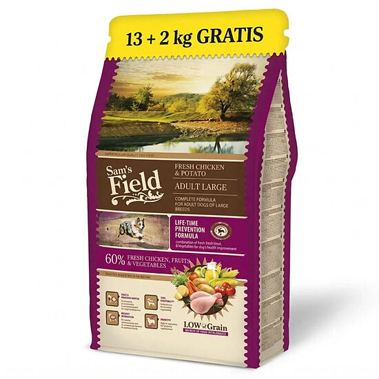 Сухой корм для собак - Sams Field Fresh Chicken & Potato Adult Medium, 13+2 kg