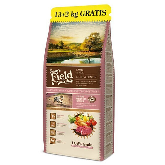 Сухой корм для собак - Sams Field Lamb & Rice Light & Senior, 13+2 kg