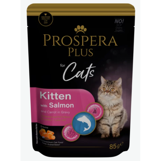 Консервы для котят — Prospera Plus, Cat Pouch Kitten, Salmon and Carrot, 85 г