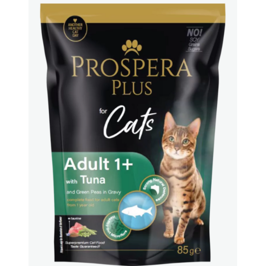 Консервы для кошек — Prospera Plus, Cat Pouch Adult 1+, Tuna and Peas, 85 г