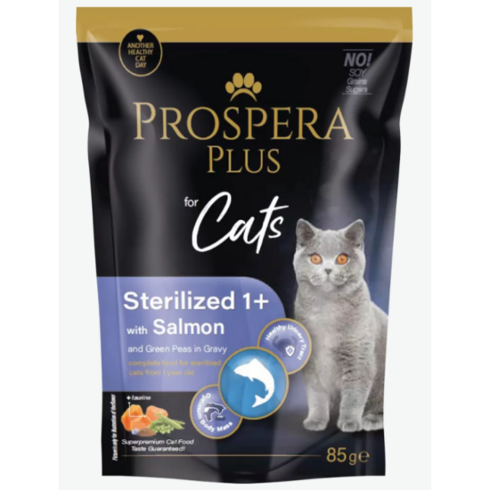 Консервы для кошек — Prospera Plus, Cat Pouch Sterilized 1+, Salmon and Peas, 85 г