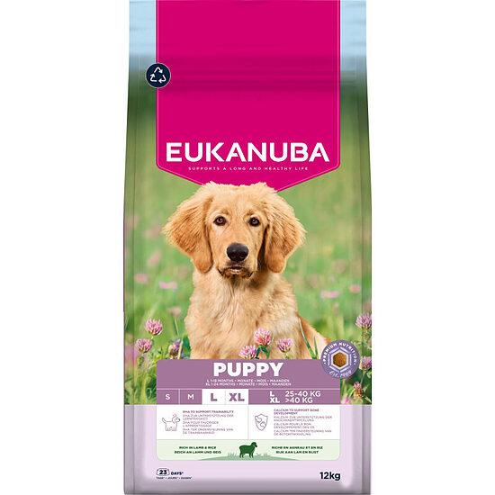 Сухой корм для щенков — Eukanuba Puppy and Junior LARGE Lamb and Rice, 12 кг  Код товара: 113311
