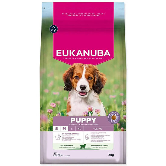 Сухой корм для щенков — Eukanuba Puppy & Junior Small & Medium Lamb & Rice 3 кг  Код товара: 113338