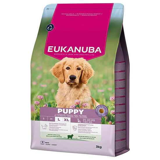 Сухой корм для щенков — Eukanuba Puppy and Junior LARGE Lamb and Rice, 3 кг   Код товара: 113340