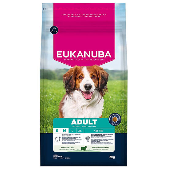 Сухой корм для собак — Eukanuba Adult Small and Medium Lamb and Rice, 3 кг   Код товара: 113445
