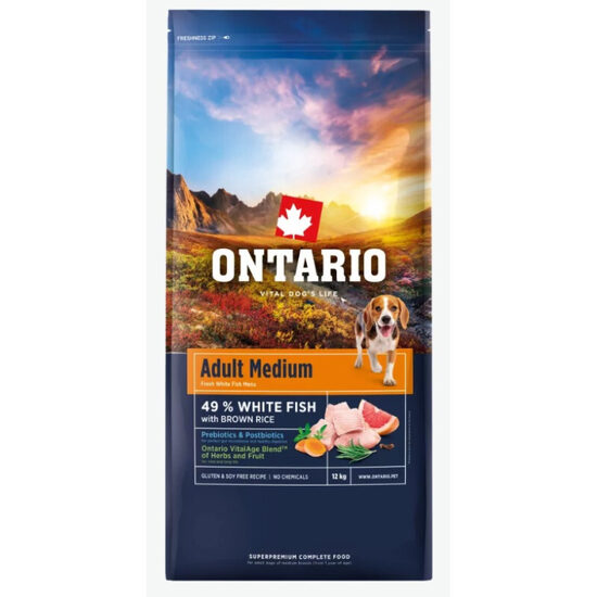 Ontario Adult Medium, Fish and Brown Rice, 12 kg