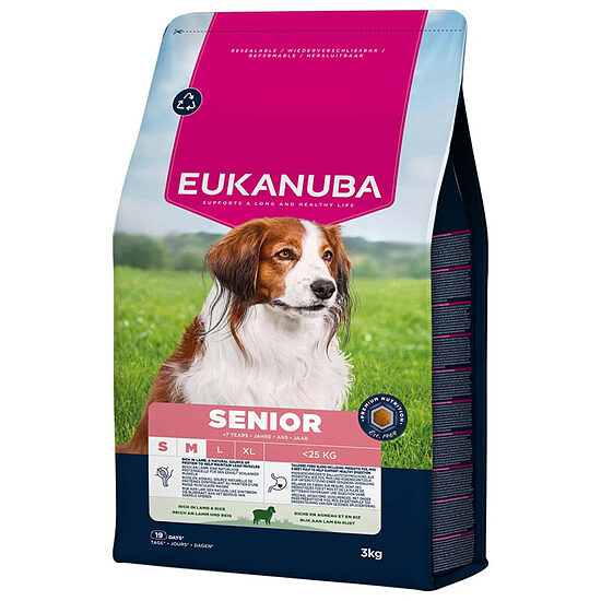 Сухой корм для собак — Eukanuba Senior Small & Medium Lamb and Rice, 3 кг  Код товара: 113446