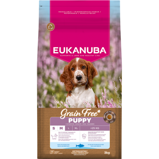Sausa barība kucēniem - Eukanuba Puppy & Junior Small & Medium Grain Free Ocean Fish, 12 kg  Produkta kods: 113509