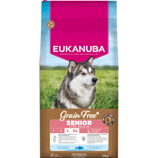 Сухой корм для собак — Eukanuba Senior Large Grain Free Ocean Fish, 12 кг  Код товара: 113511