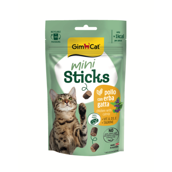 Kārumi kaķiem – GimCat Mini Sticks Chicken With Catnip 50 g