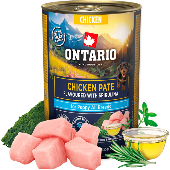Консервы для щенков — Ontario Puppy chicken pate with spirulina flavor 400g