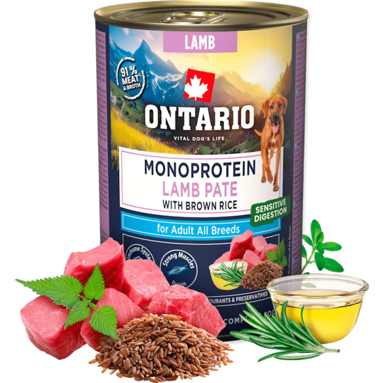 Консервы для собак — Ontario Adult Monoprotein Lamb Pate with Brown Rice 400 г