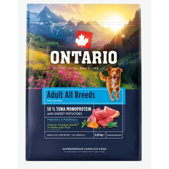 Barība suņiem – Ontario Adult All Breeds, Monoprotein, Tuna and Sweet Potatoes, 12 kg