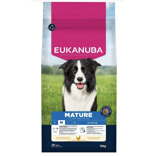 Сухой корм для собак — Eukanuba Mature Medium Chicken, 15 кг  Код товара: 113669