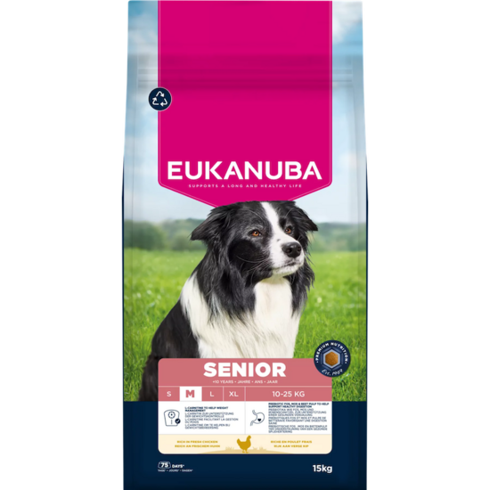 Сухой корм для собак — Eukanuba Mature and Senior Medium Chicken, 15 кг   Код товара: 113641