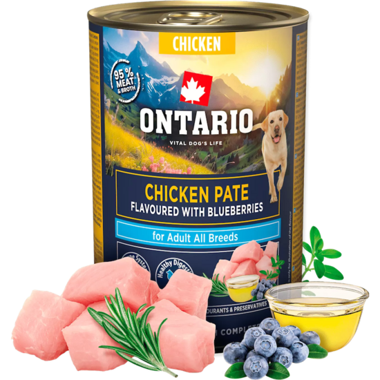 Консервы для собак — Ontario Adult Chicken Pate with Blueberry Flavor 400 г