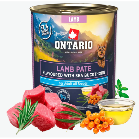 Консервы для собак – Ontario Adult Lamb Pate Flavoured with Sea Buckthorn, 800 г