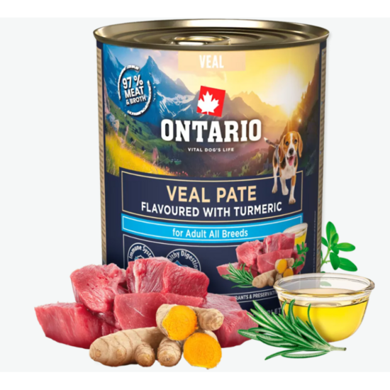 Консервы для собак – Ontario Veal Pate Flavoured with Turmeric, 800 г