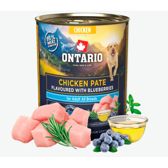 Консервы для собак – Ontario Adult Chicken Pate со вкусом черники, 800 г