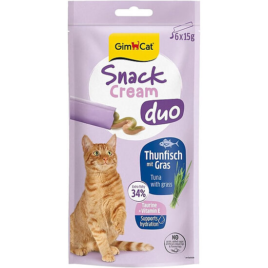 Kārumi kaķiem - GimCat SNACK CREAM DUO TUNA & GRASS 6x15g