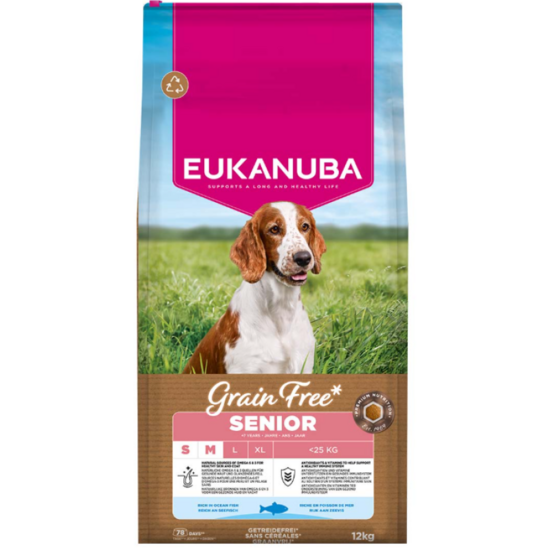 Сухой корм для собак — Eukanuba Senior Small & Medium Grain Free Ocean Fish, 12 кг  Код товара: 113872