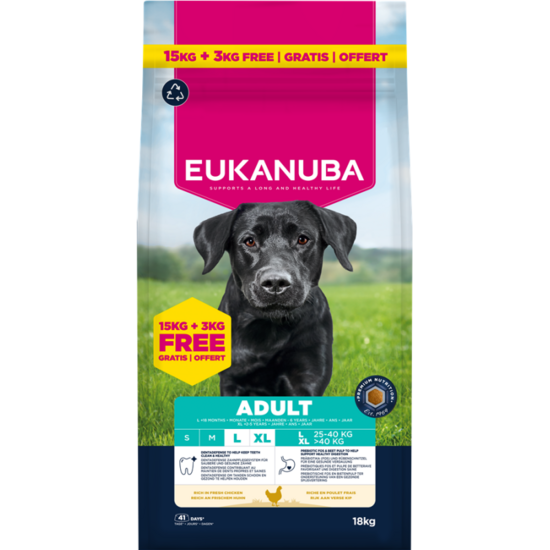 Сухой корм для собак — Eukanuba Adult Large Chicken, 15+3 кг  Код товара: 113953