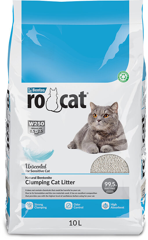 Комкующийся наполнитель для кошачьего туалета RoCat Unscented без запаха, 10 л